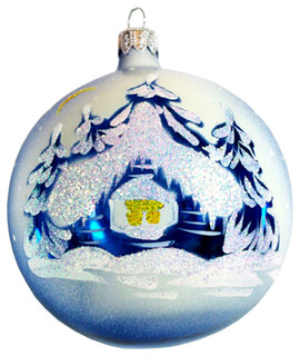 Santa's Grotto Blue Christmas Ball Ornament - Traditional - Christmas Ornaments - by