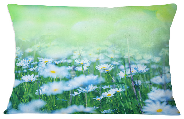 Chamomile Flowers on Green Background Flower Throw Pillow, 12"x20"