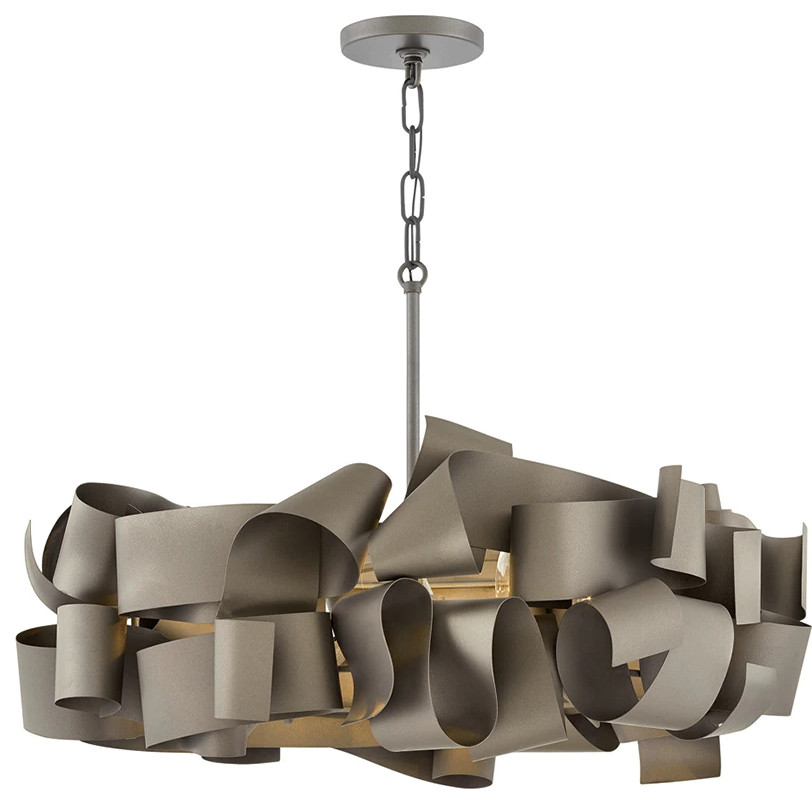 Postmodern Grey/Gold Iron Chandelier For Living Room, Dining Room, Gray, 31.5"
