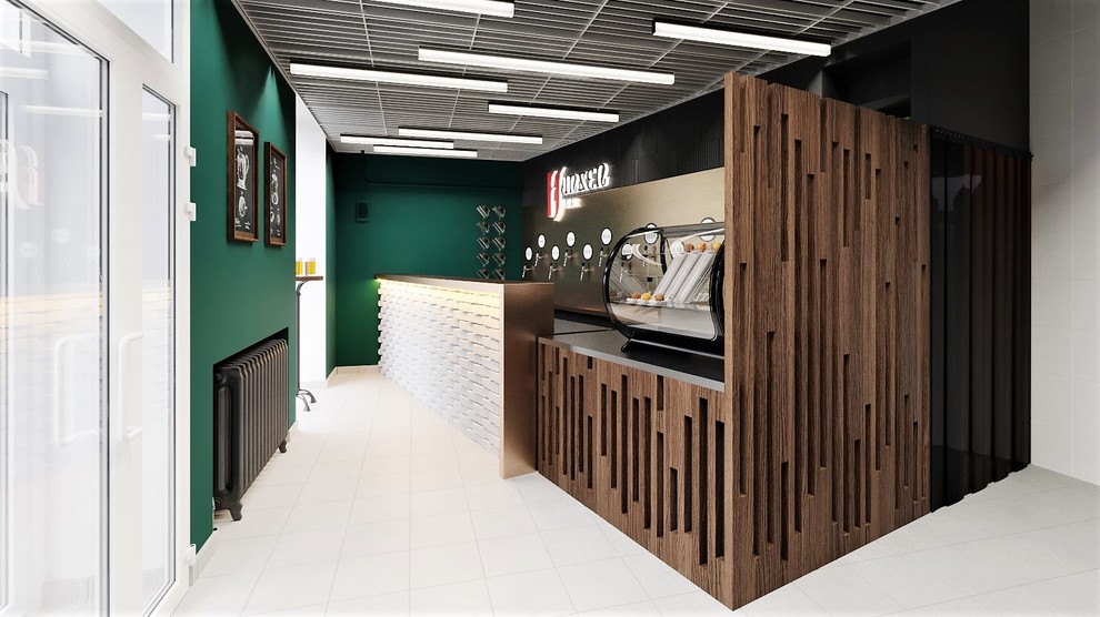 Магазин фирменой продукции семейной пивоварни "Хансен" диагональная планировка