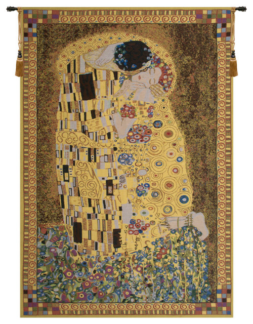 The Kiss (Yellow) Tapestry Wall Art - Contemporary - Tapestries - by ...