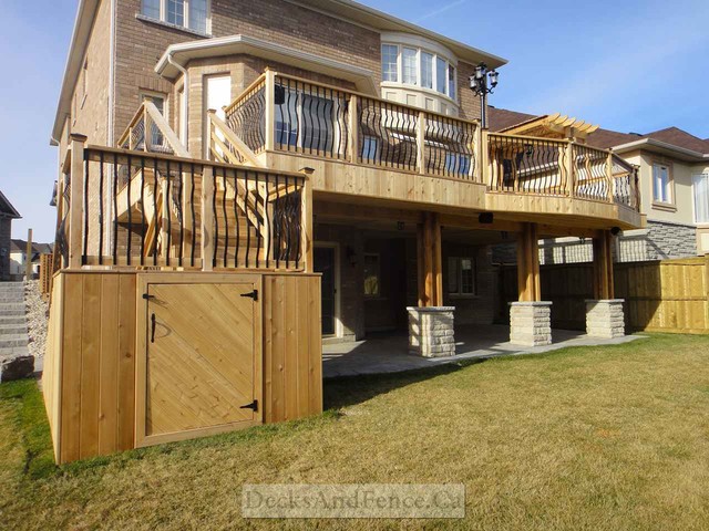 2 Level Cedar Deck With Walkout Basement And Pergola Modern