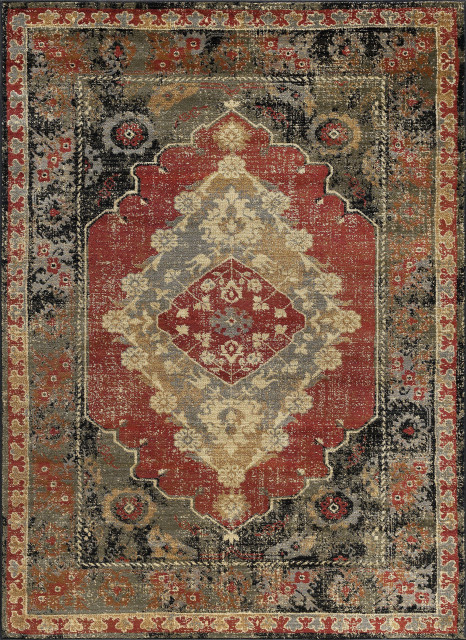 Fiona Transitional Border Red Rectangle Area Rug, 9'x12'
