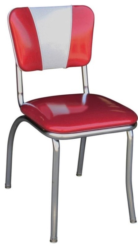 V-Back Chrome Diner Chair, Glitter Sparkle Red and Glitter Silver