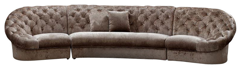 Cosmopolitan Mini Brown Micorfiber Fabric Sectional Sofa With Accenting Crystals
