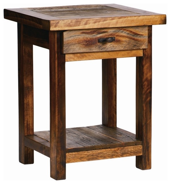 Rustic Wood Nightstand w Drawer (Contoured Aspen 