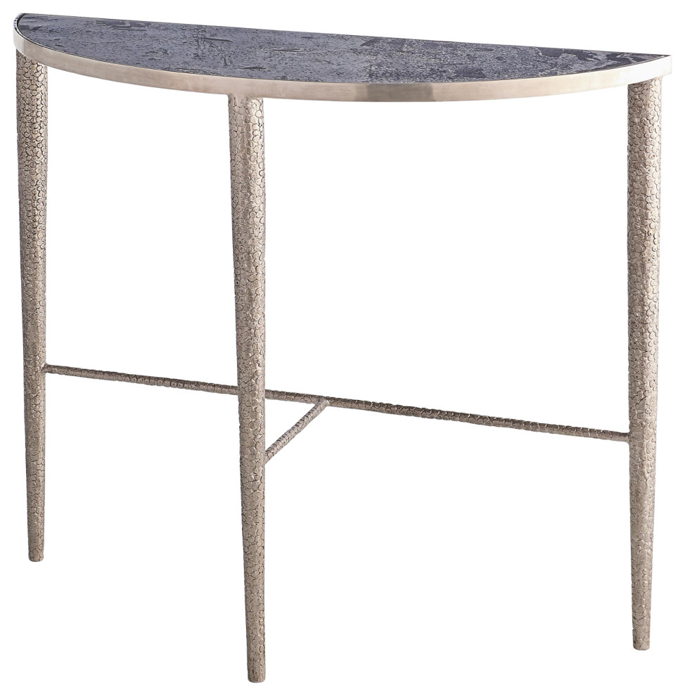 Hammered Console, Antique Nickel With Gray Marble Midcentury