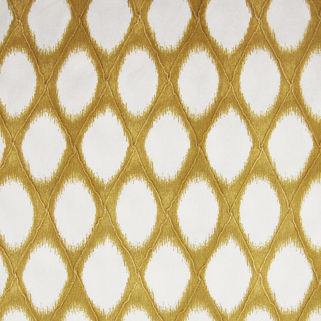 Daffodil Gold Diamond Geometric Ikat Lattice Cotton Print Upholstery Fabric