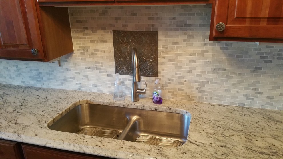 African Rainbow Granite, Tile Backsplash installation Traditional