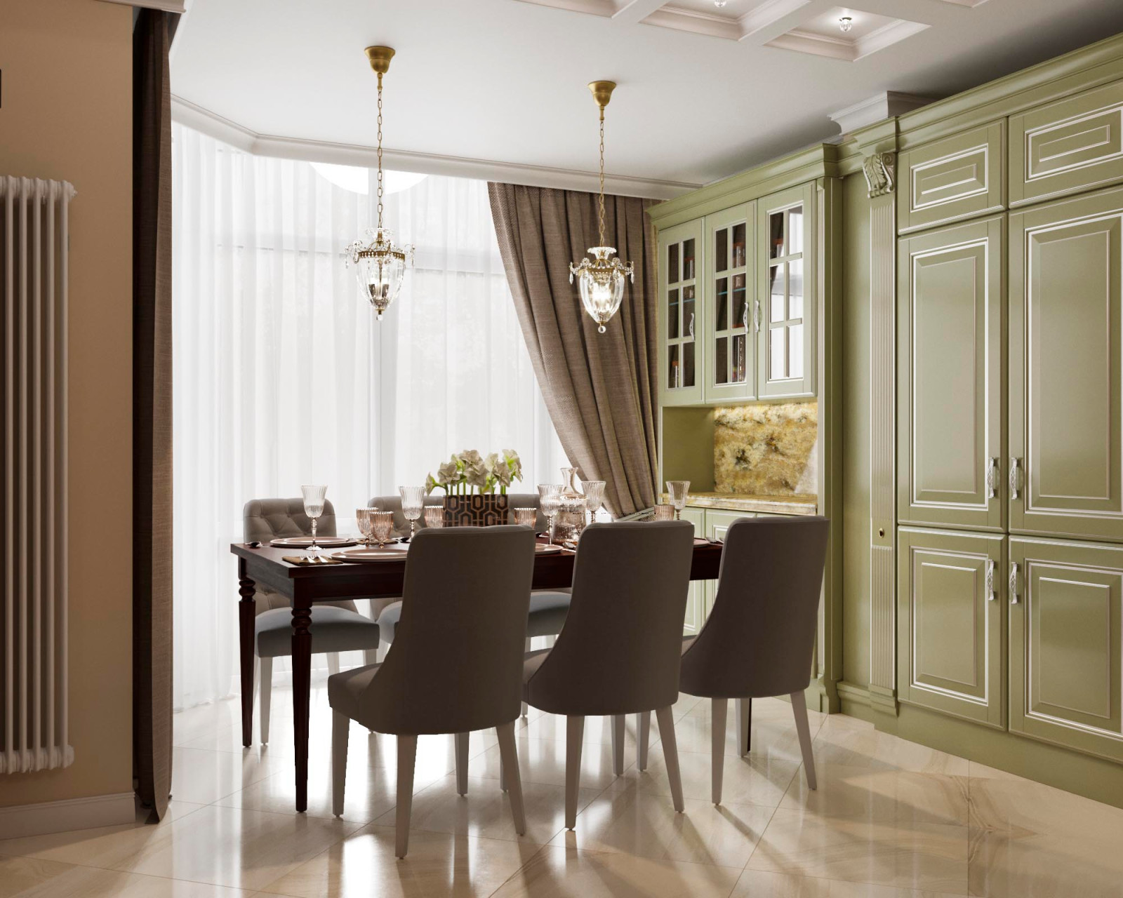 Кухня-гостиная в проекте квартиры 120 кв.м в ЖК Мосфильмовский