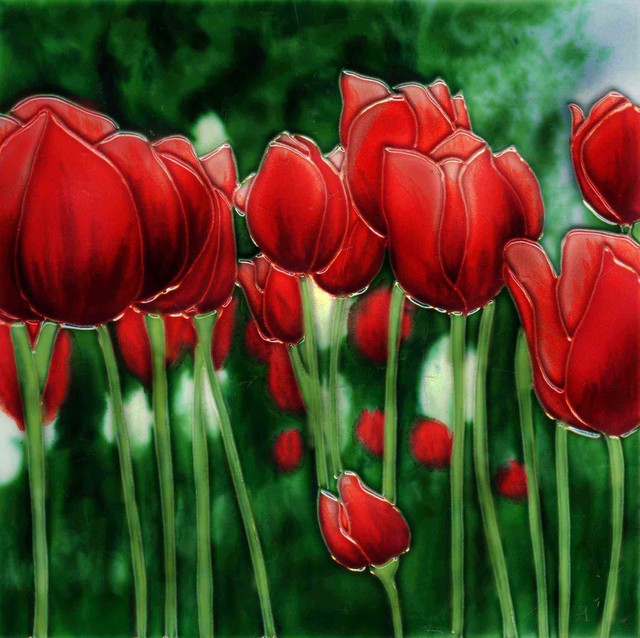 Red Tulip Flower Tile