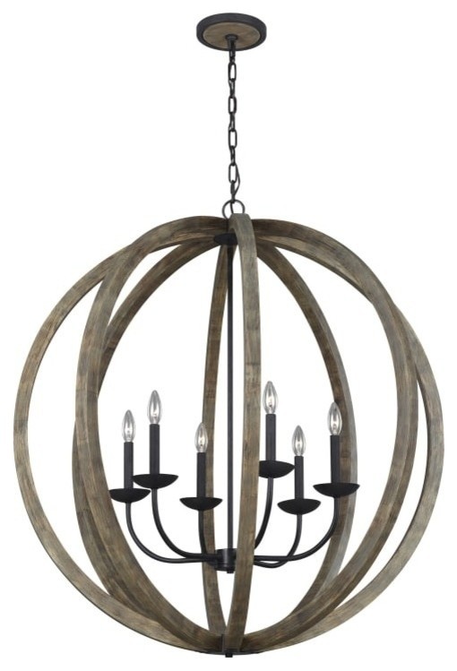 Allier 6-Light Pendant Chandelier, Weathered Oak Wood/Antique Forged Iron