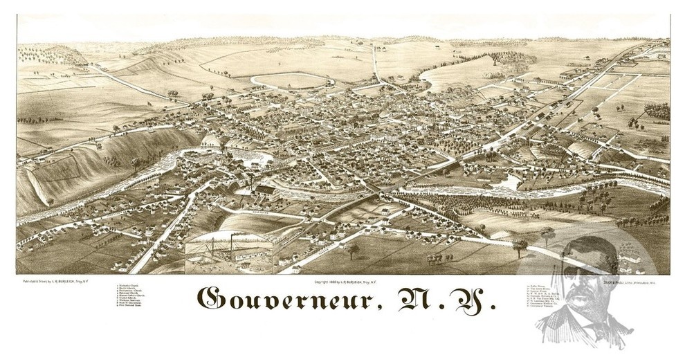 Old Map of Gouverneur New York 1885, Vintage Map Art Print, 18"x24