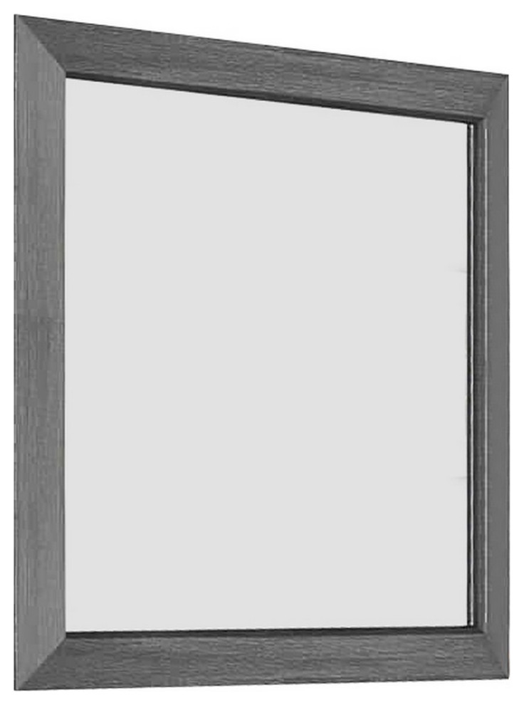Transitional Style Wooden Frame Mirror with Grain Details, Gray