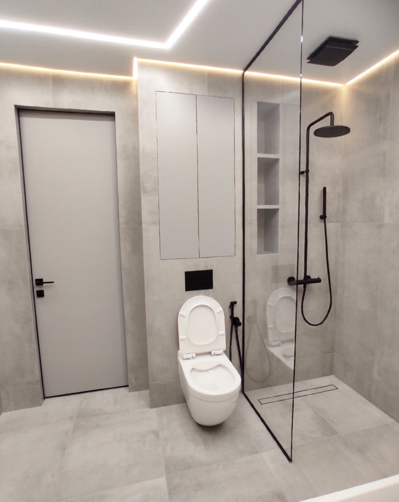 Бетон и металл в ванной комнате