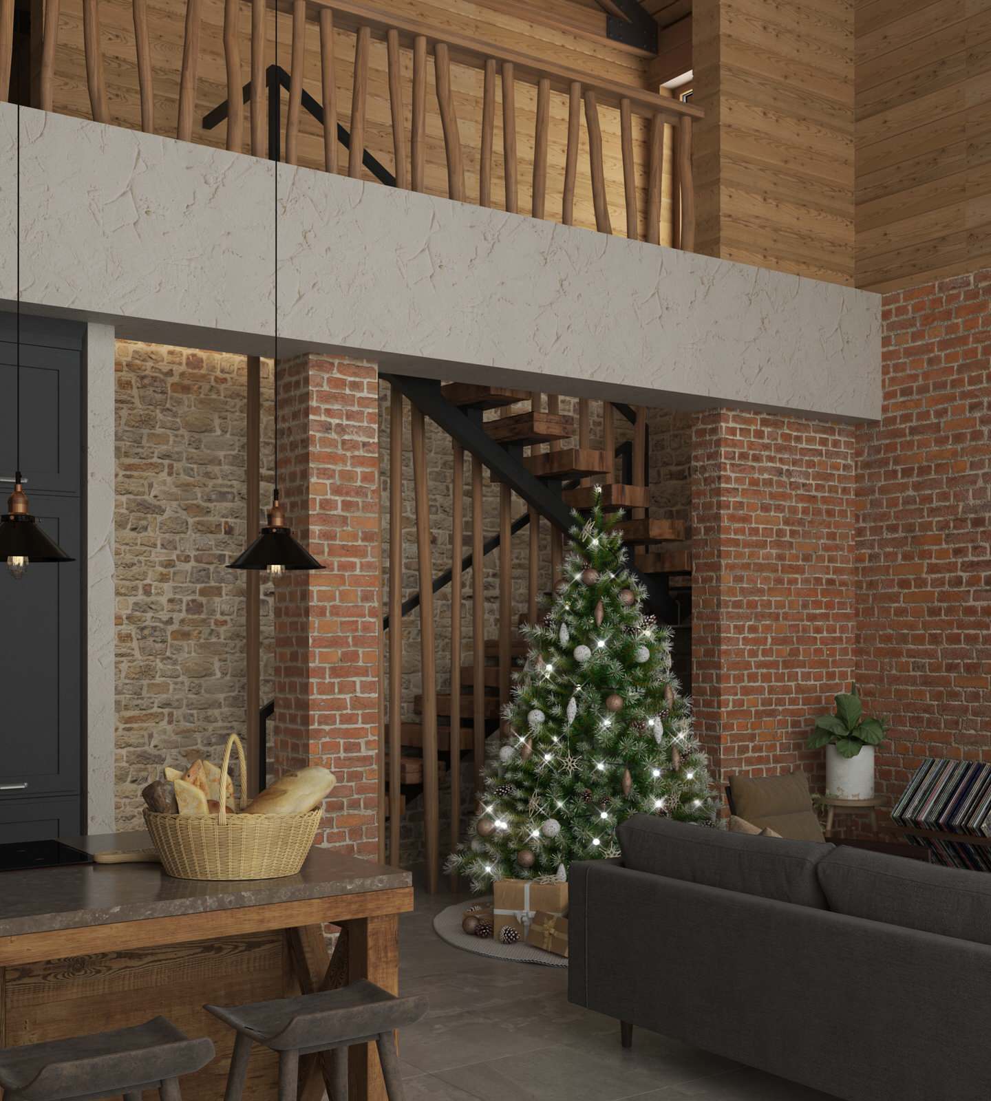 дизайн-проект интерьера деревянного загородного дома