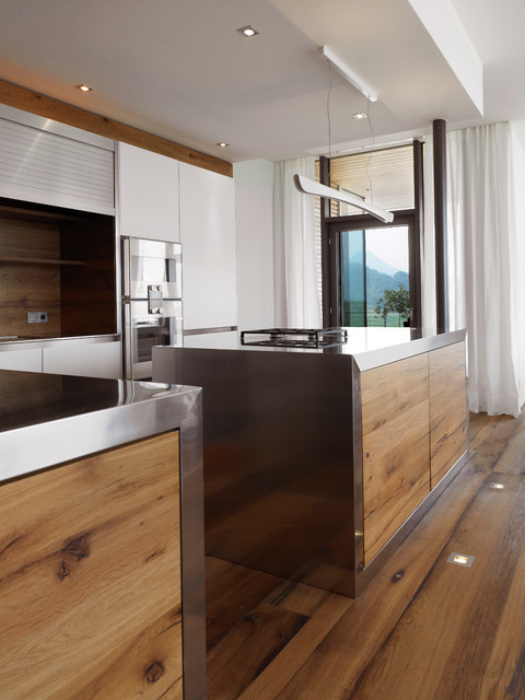 Designkuche Mit Edelstahl Und Eichenholz Contemporary Kitchen Munich By Werkhaus Houzz Au