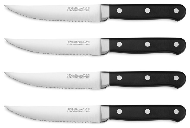 Kitchenaid Kkftr4ob Classic Forged Onyx Black Serrated Steak Knife Set Of 4