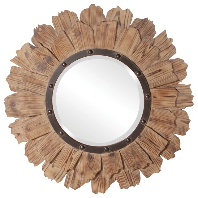 Hawthorne Round Layered Natural Wood Mirror