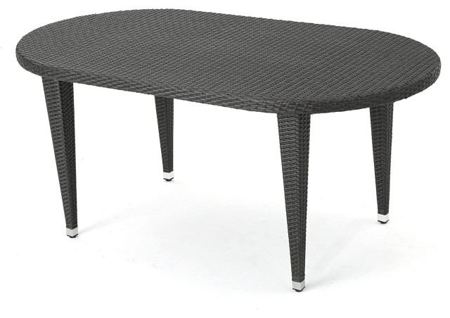 Outdoor Dining Table, Rattan Wrapped Metal Frame With Large Oval Top, Gray