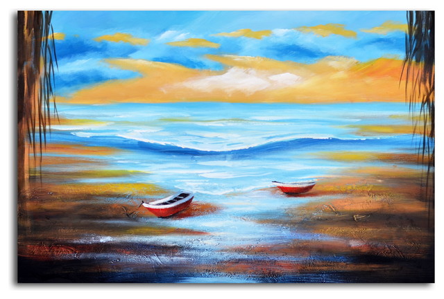 Dinghies at Shore Hand painted Canvas Wall Art