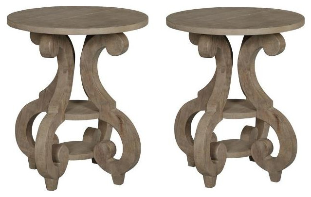 Home Square 2 Piece Tinley Park Round Accent End Table Set in Brown