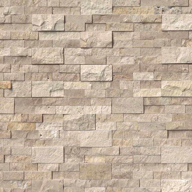 Roman Beige Travertine Stacked Stone Splitace Traditional Siding