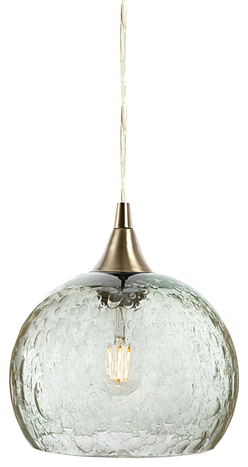 Lunar Pendant No. 767, Clear Glass Shade, Brushed Nickel Hardware