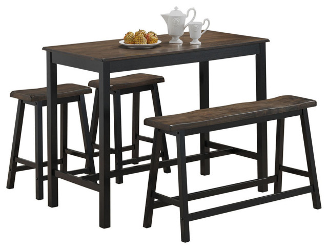 Costway 4 Pcs Solid Wood Counter Height Table Set w/ Height Bench & Two Stools