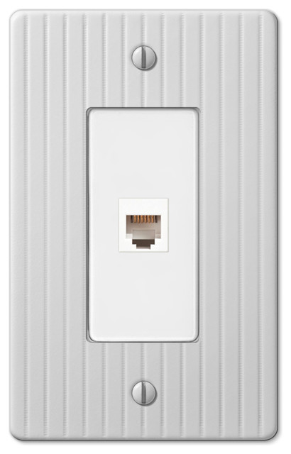 Embossed Line Steel Phone Jack Wall Plate, White