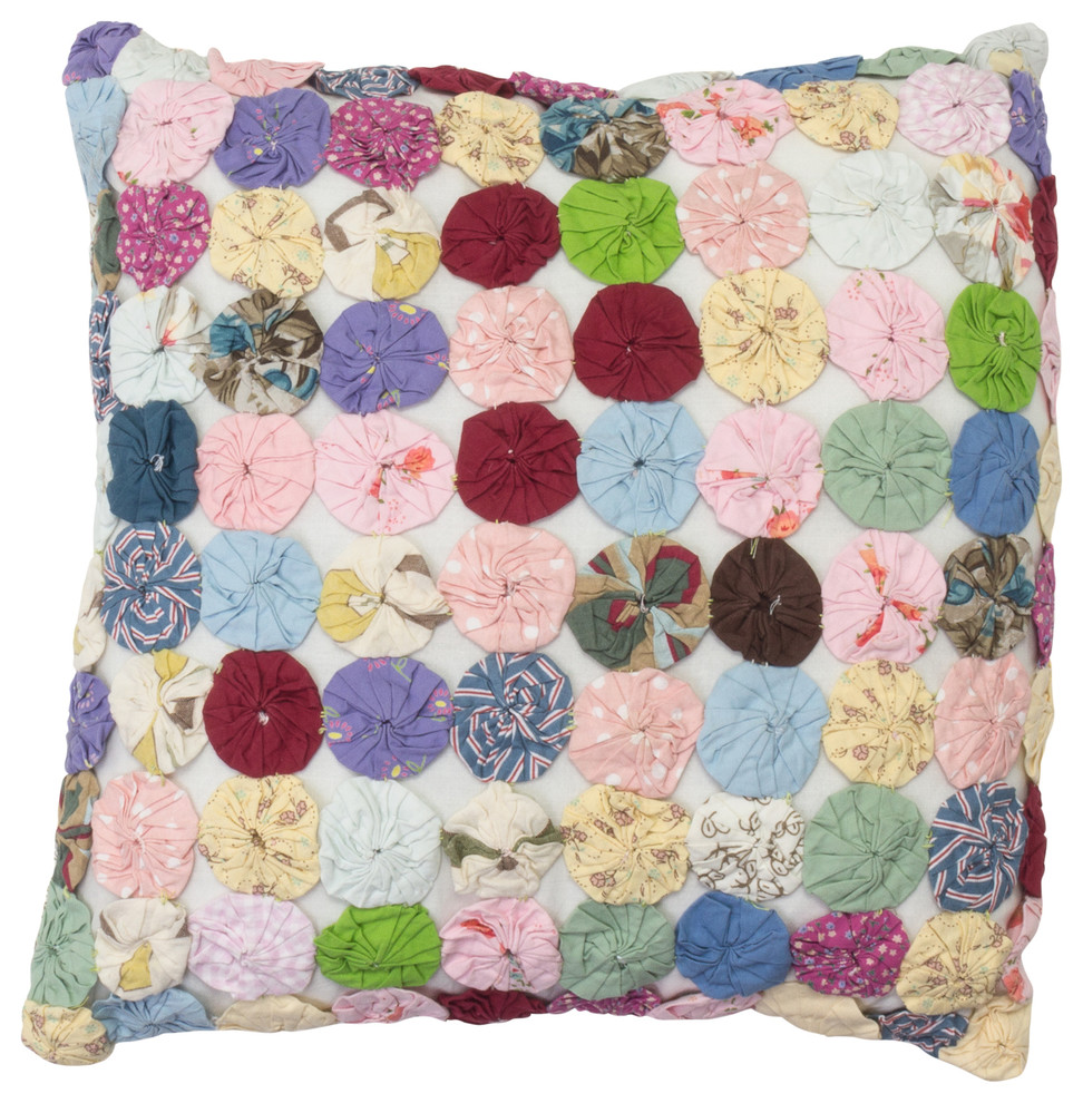 Yo Yo Quilted Multicolor Throw Pillow