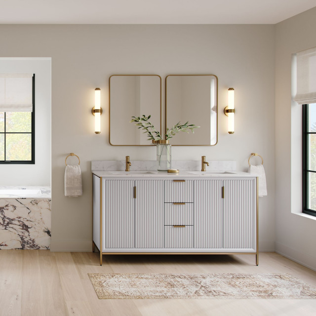 Everleigh Bathroom Vanity, Double Sink, 60", White, Freestanding