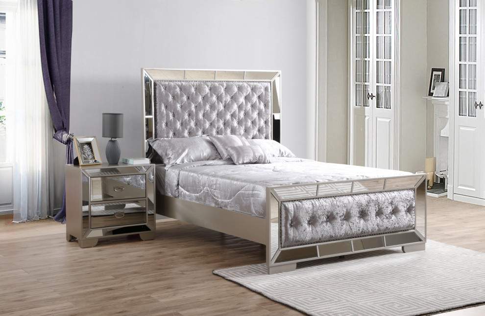 Galera Tufted and Mirrored Bed Transitional Panel Beds by Glory Furniture Houzz