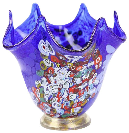GlassOfVenice Murano Glass Millefiori Fazzoletto Vase - Blue - Contemporary  - Vases - by GlassOfVenice | Houzz