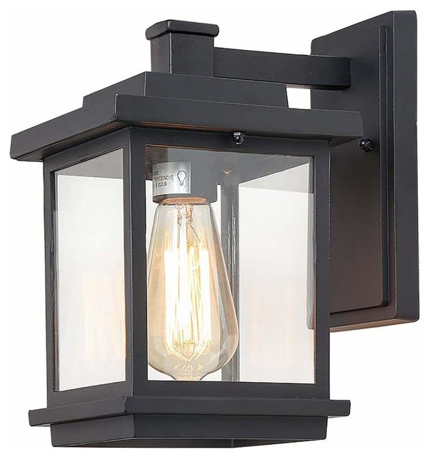 Transitional Aluminum Wall Sconce Black Patio Outdoor Lighting Clear Glass Shade Chios 150 Outdoor Wall Light In Textured Black Finish Ip44 1310004 Features Suitable For Bathroom Use Zones 2 And 3