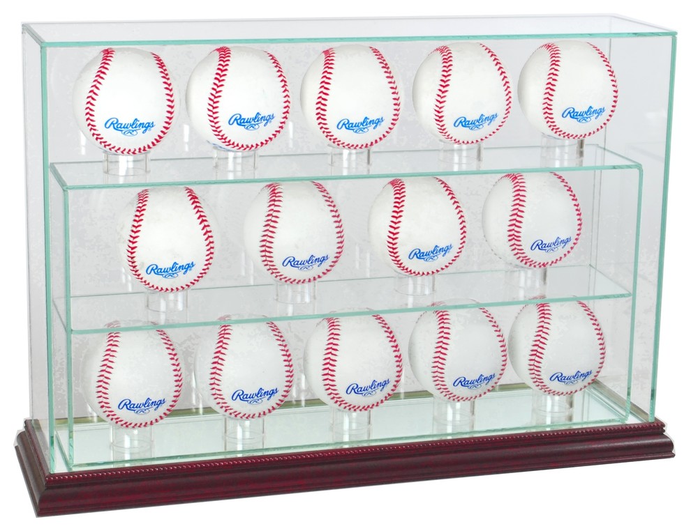 14 Baseball Upright Display Case, Cherry