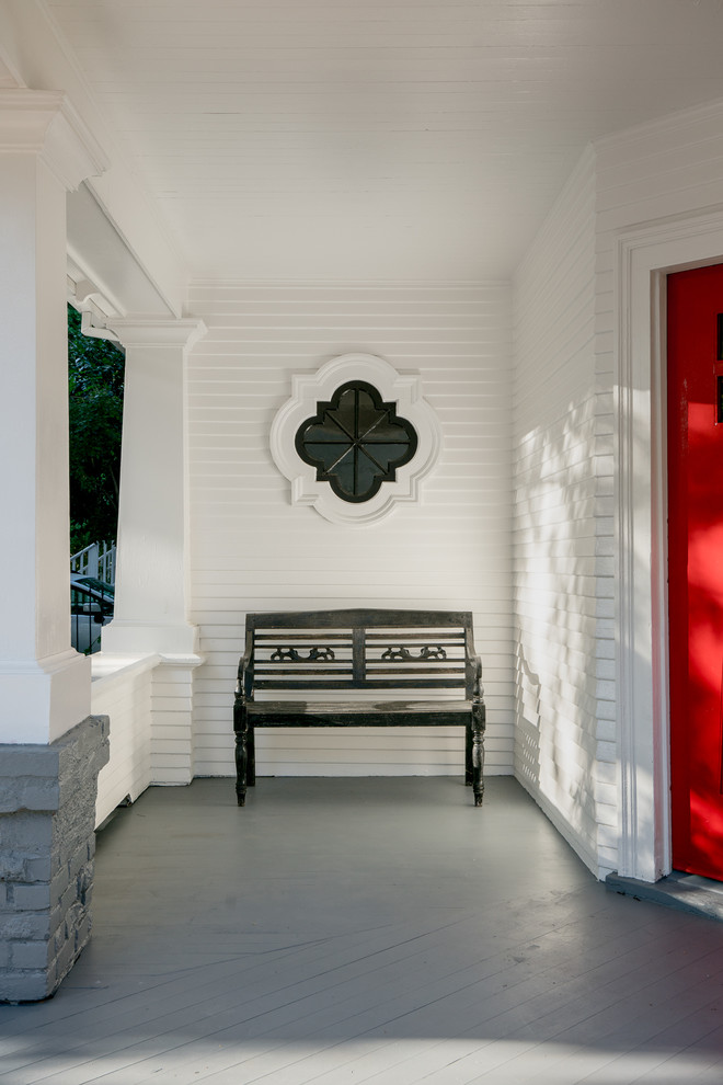 Example of a huge ornate white two-story wood house exterior design in Sacramento