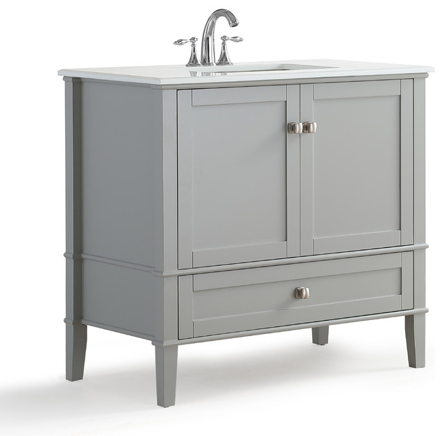 Chelsea 24 Bath Vanity Gray With White Quartz Marble Top Kemsley Vanity Unit Gray With White Quartz Marble Top 36