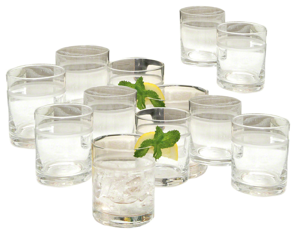 Classic Vintage Style Band Bar Glass Set 12, Double Old Fashioned Highball 4"