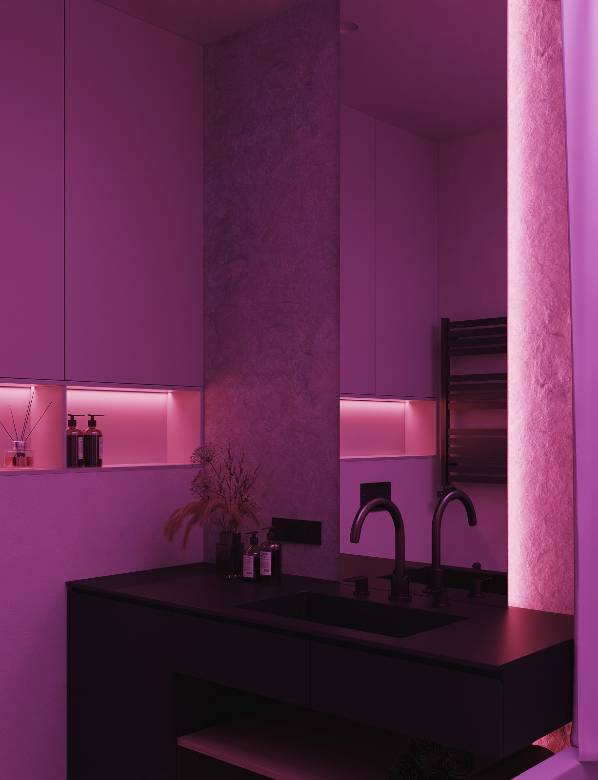 Однокомнатная квартира в стиле минимализма с элементами Азии и киберпанк