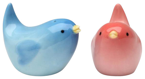 2.25 Inch Blue and Pink Rounded Birds Salt and Pepper Shakers