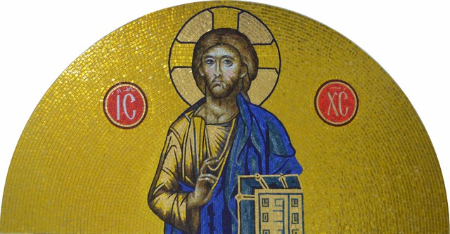 Jesus and Bible, Arched Religous Glass Mosaic 160"x80"