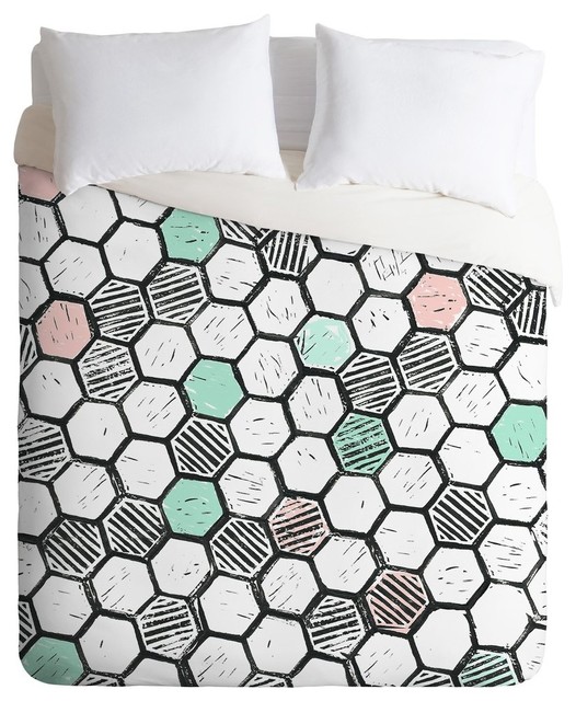 Dash and Ash Block Print Duvet Cover, Twin Contemporary