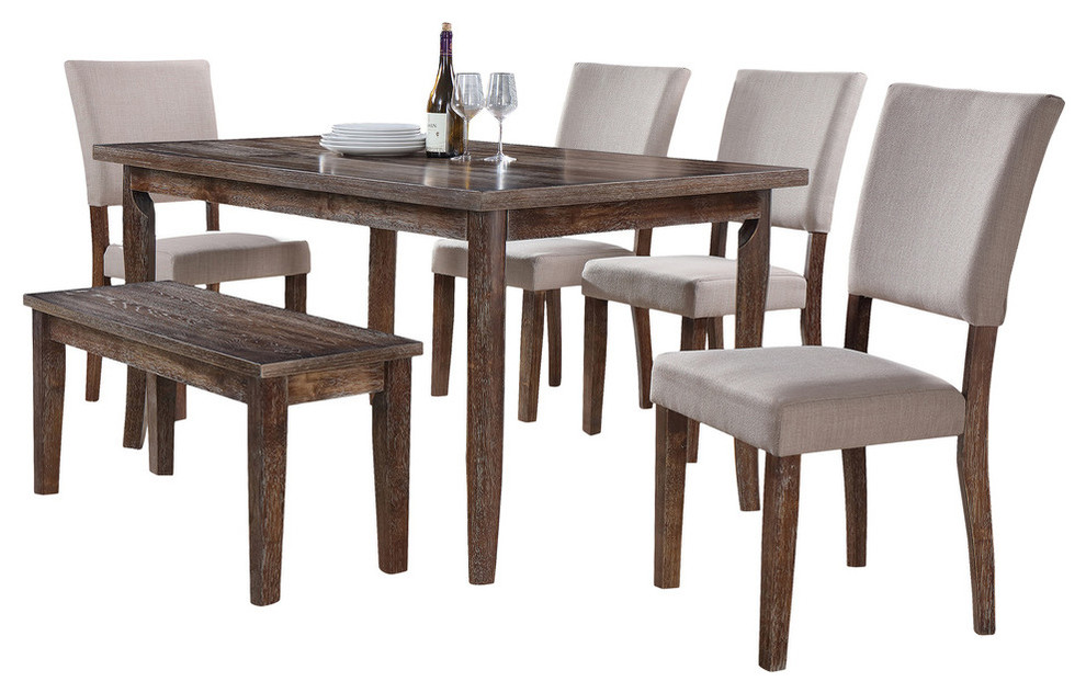 Transitional Antique Style Natural Oak Dining Room Set 6 Piece
