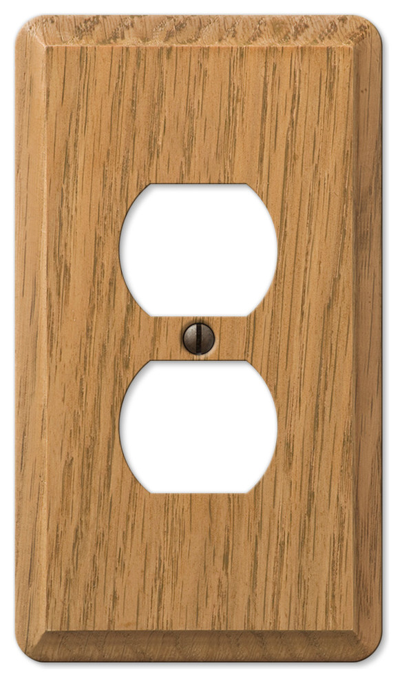 Contemporary Oak Wood 1-Duplex Wall Plate, Light Finish