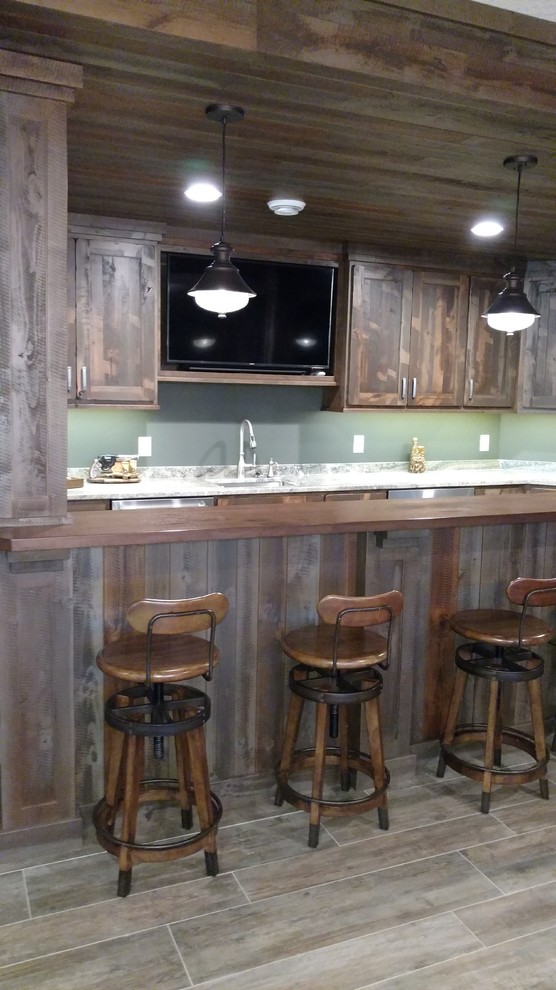 Rustic Wet Bar Knotty Alder with Circle Sawn Distressing Home Bar