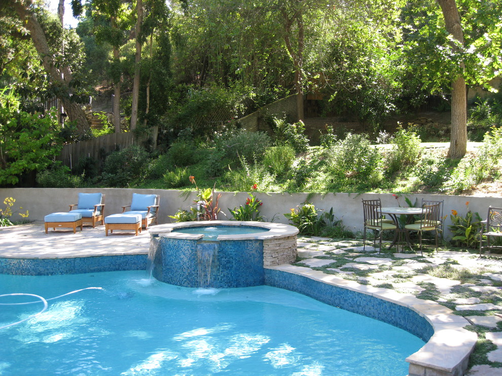 Mediterranean custom-shaped pool in Los Angeles.