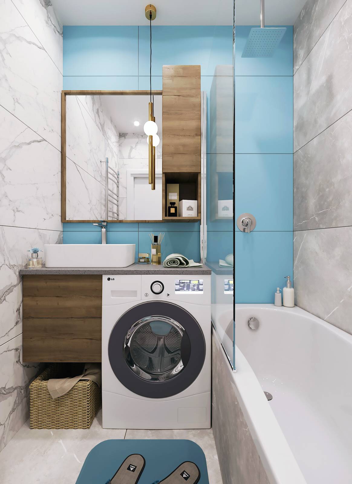 Ванна и туалет в одном стиле