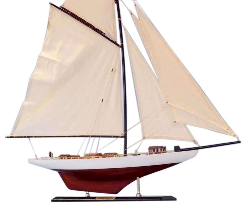 Wooden White 27/" Intrepid Limited Decoration Model Sailboat Fully Assembled