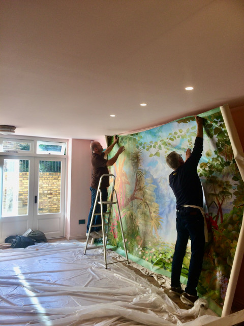 Hanging a mural, in progress tropical-kitchen